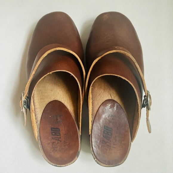 Bosabo Size 7 Brown Leather Wood Sole Clogs - Picture 4 of 16